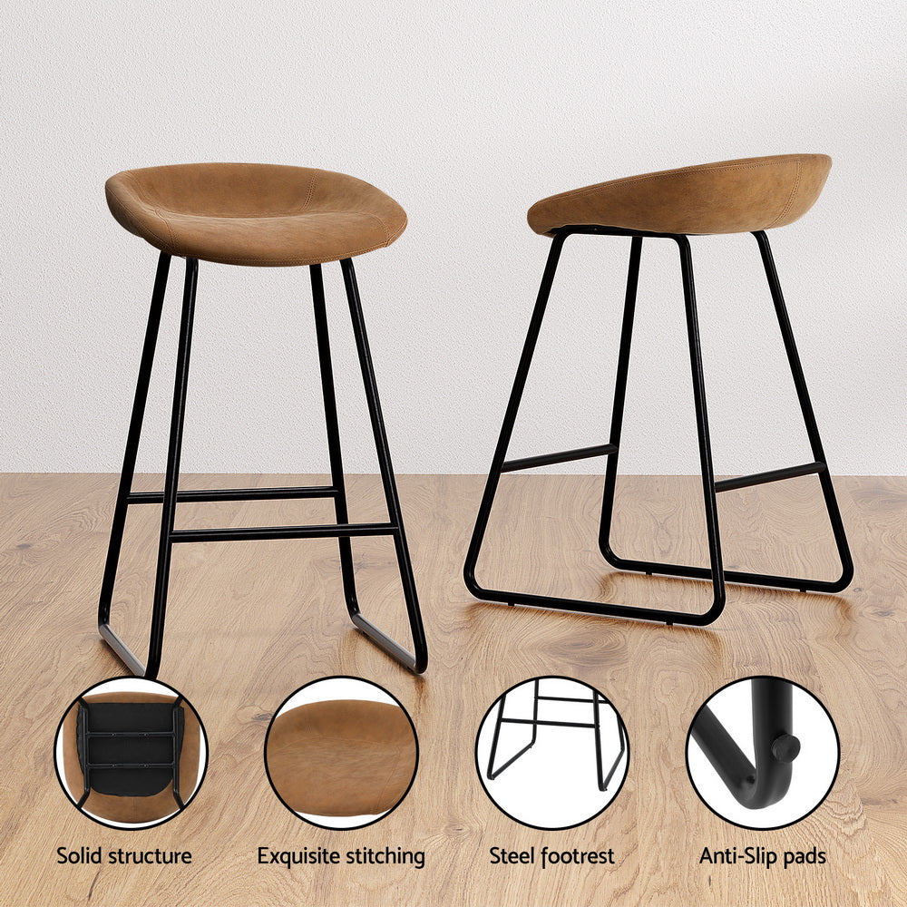 Set of 2 Caracas Bar Stools Kitchen Dining Chairs Counter Stool PU Leather Metal - Brown