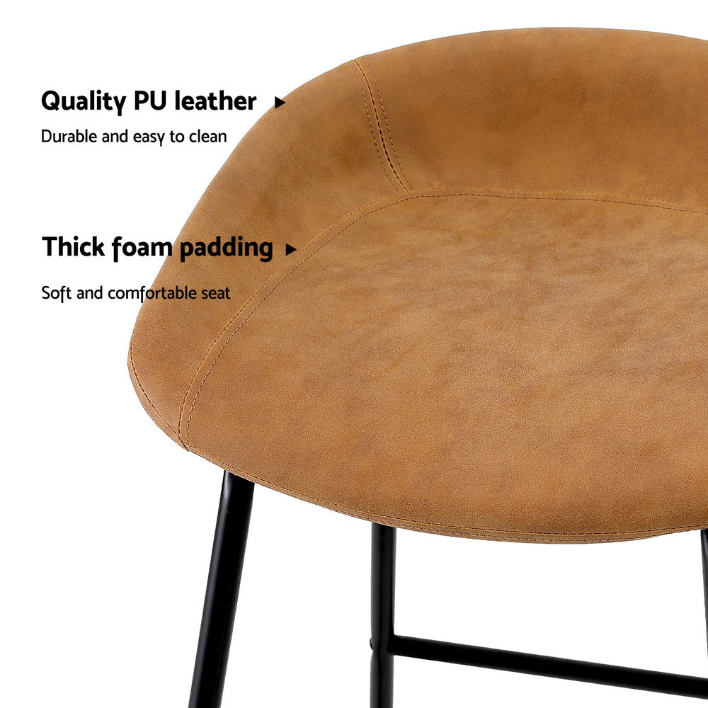 Set of 2 Caracas Bar Stools Kitchen Dining Chairs Counter Stool PU Leather Metal - Brown