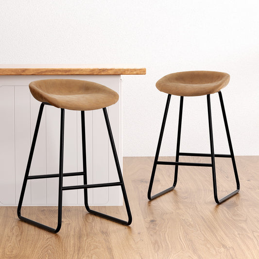 Set of 2 Caracas Bar Stools Kitchen Dining Chairs Counter Stool PU Leather Metal - Brown