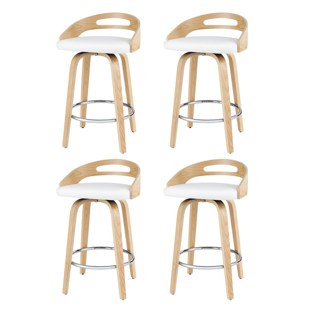 Set of 4 Athens Bar Stools Swivel Dining Chairs Low Back Counter Seat PU Cushion - Wood & White