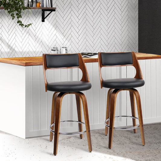 Set of 2 Kastoria Wooden Bar Stools - Black