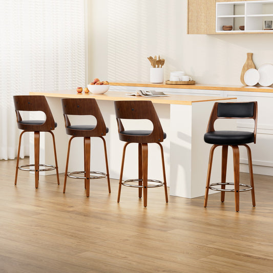 Set of 4 Kastoria Bar Stools Swivel Leather Chair 65cm - Wood & White