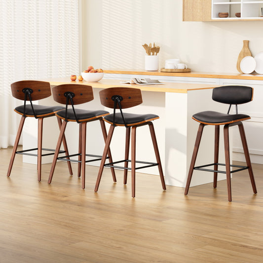 Set of 4 Cosenza PU Leather Circular Footrest Bar Stools - Black