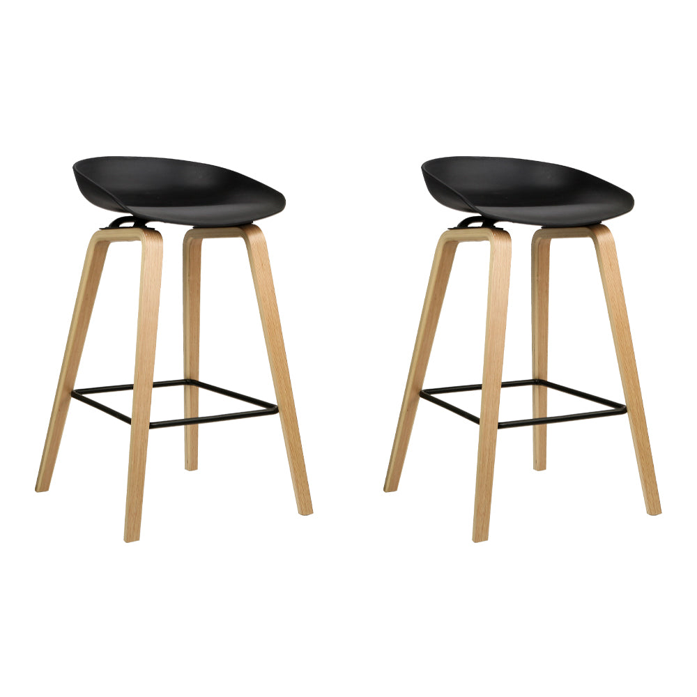 Set of 2 Basel Wooden Square Footrest Bar Stools - Black