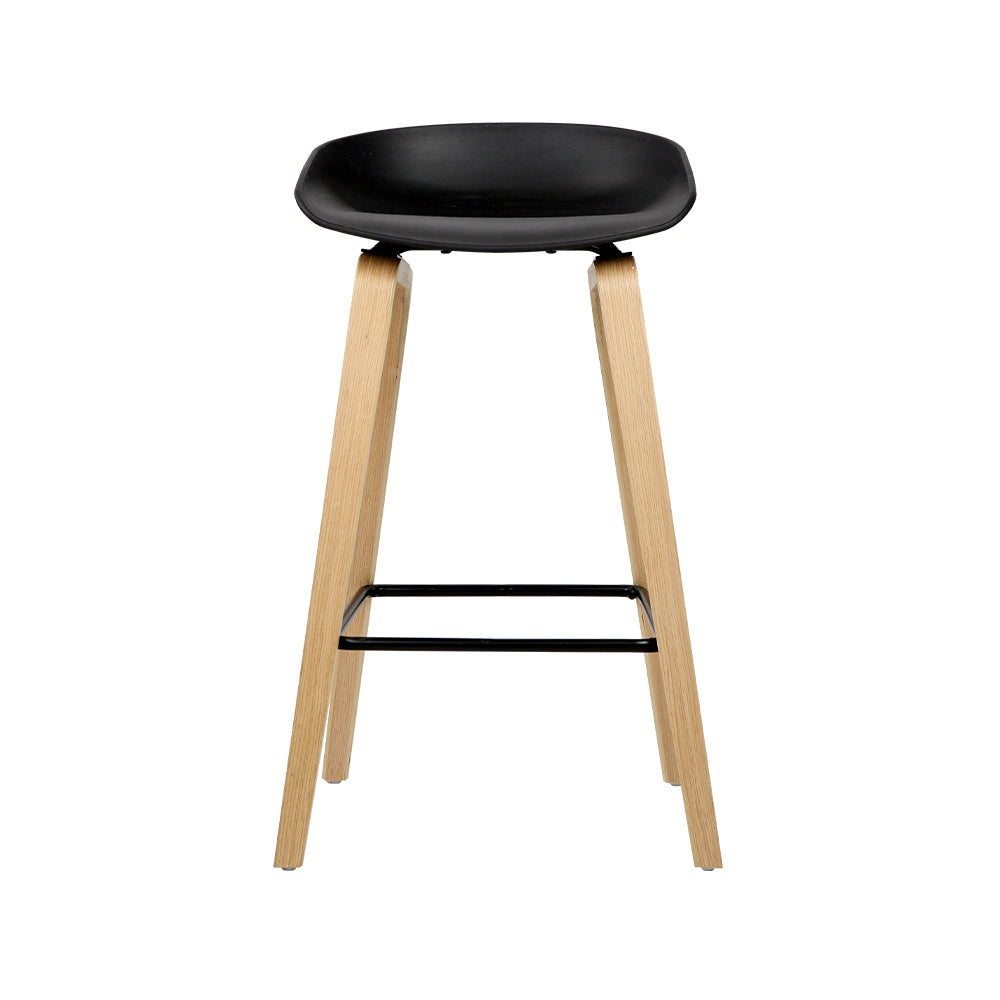 Set of 2 Basel Wooden Square Footrest Bar Stools - Black