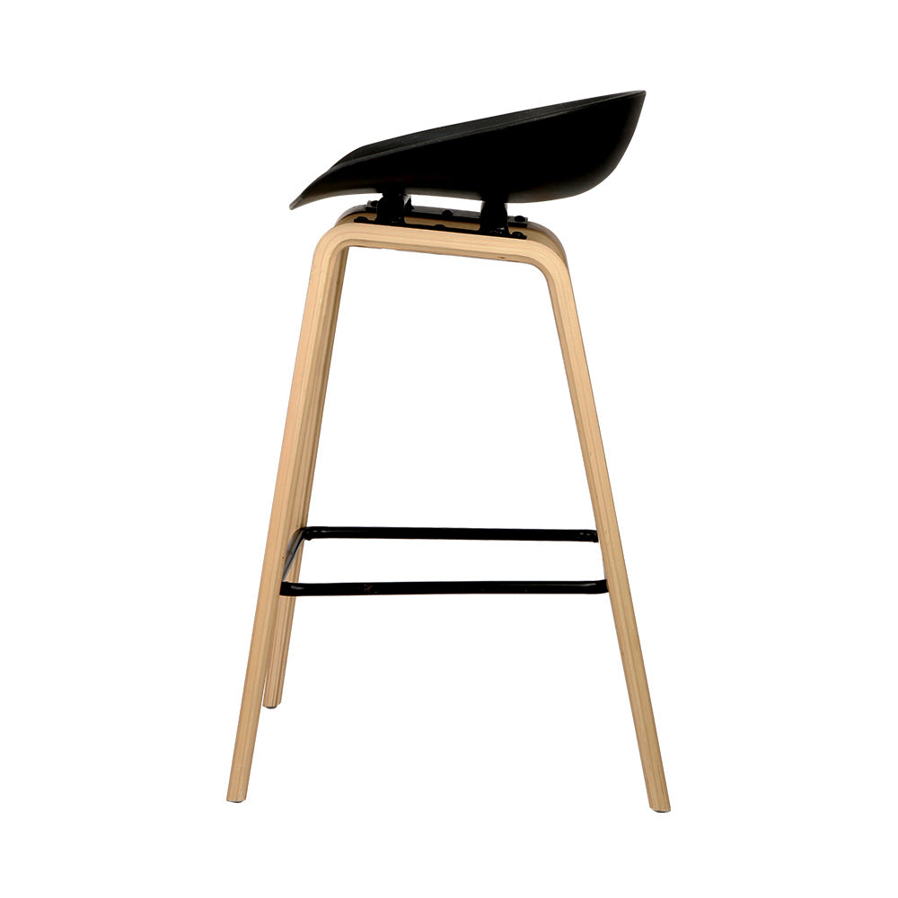 Set of 2 Basel Wooden Square Footrest Bar Stools - Black