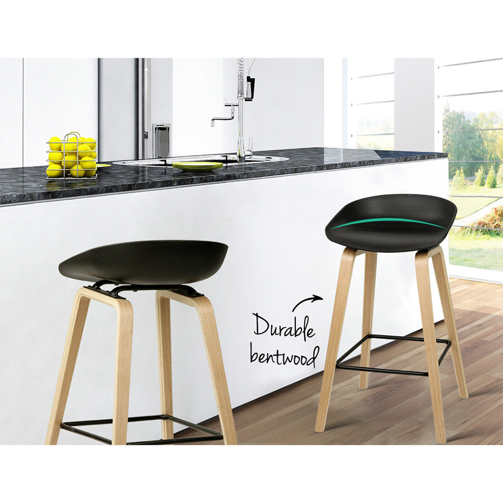 Set of 2 Basel Wooden Square Footrest Bar Stools - Black