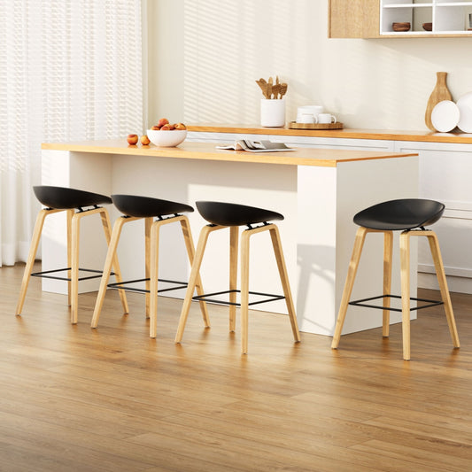 Set of 4 Basel Bar Stools Kitchen Counter Stool Dining Chairs Wooden - Black