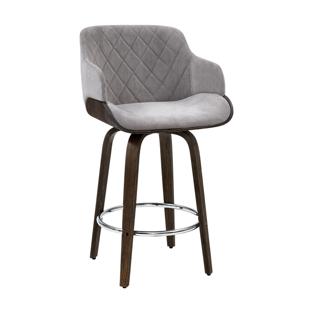70cm Lleida Velvet Bar Stool Swivel - Grey & Wood