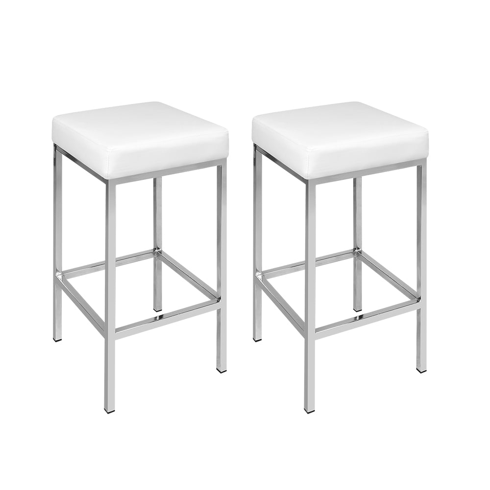 Set of 2 Liestal PU Leather Backless Bar Stools - White & Chrome