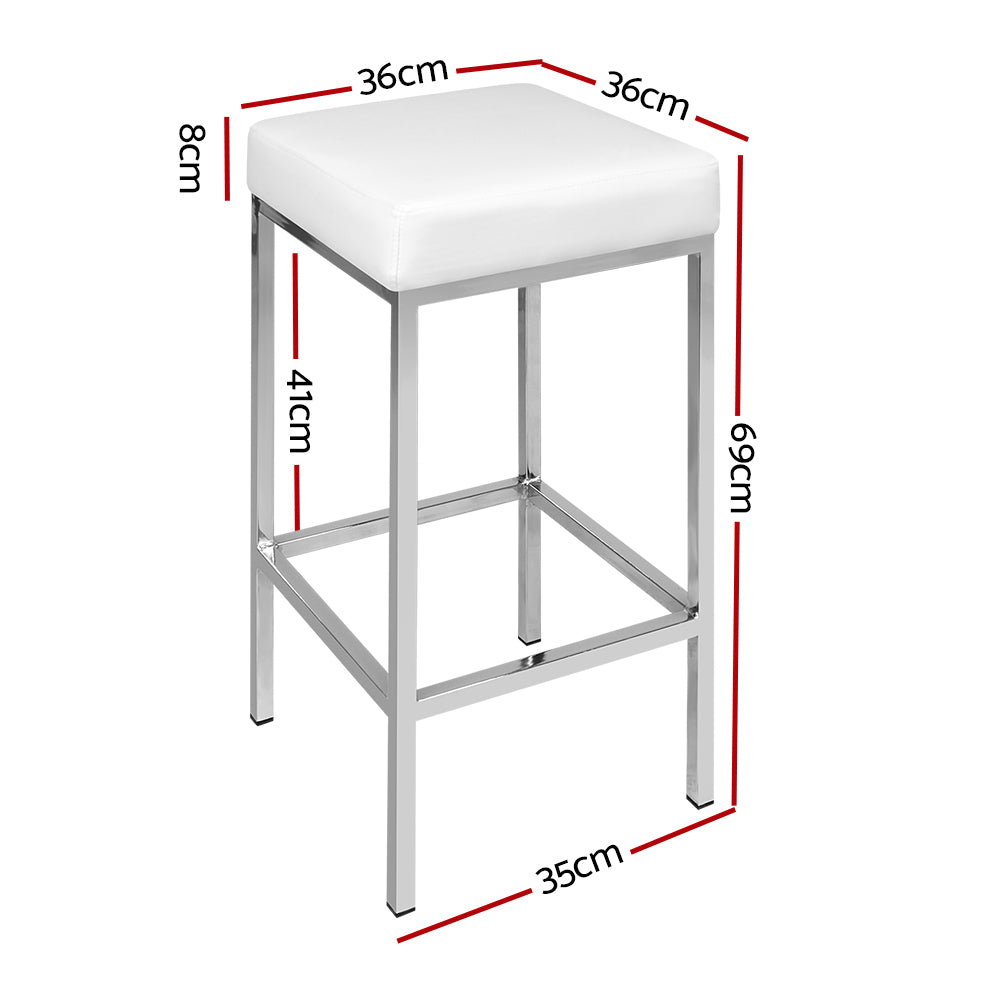 Set of 2 Liestal PU Leather Backless Bar Stools - White & Chrome
