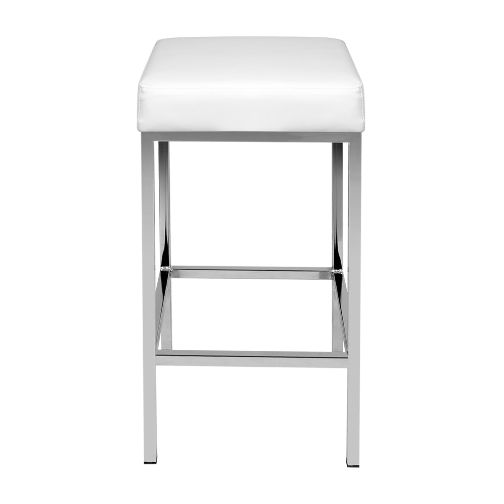 Set of 2 Liestal PU Leather Backless Bar Stools - White & Chrome