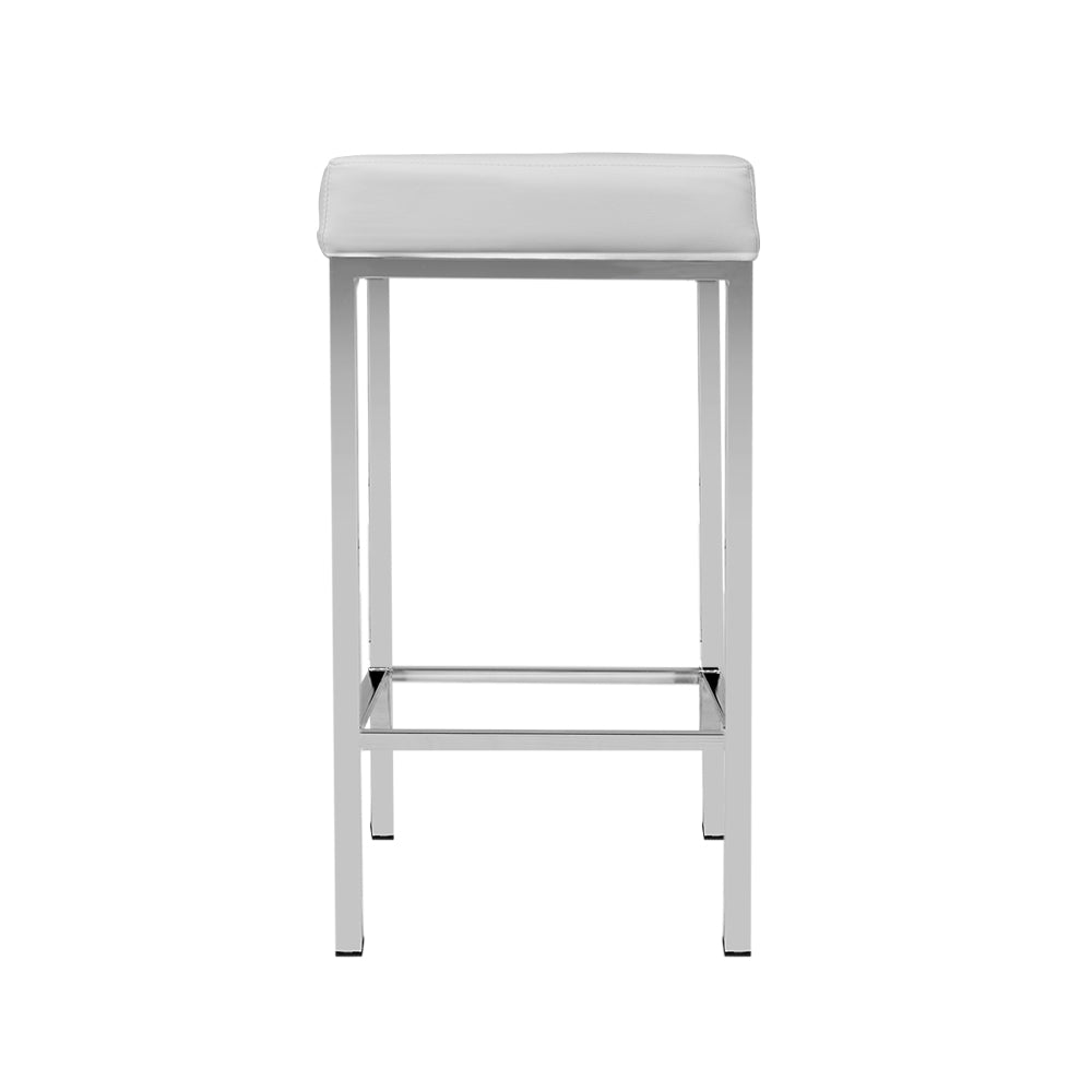 Set of 2 Liestal PU Leather Backless Bar Stools - White & Chrome