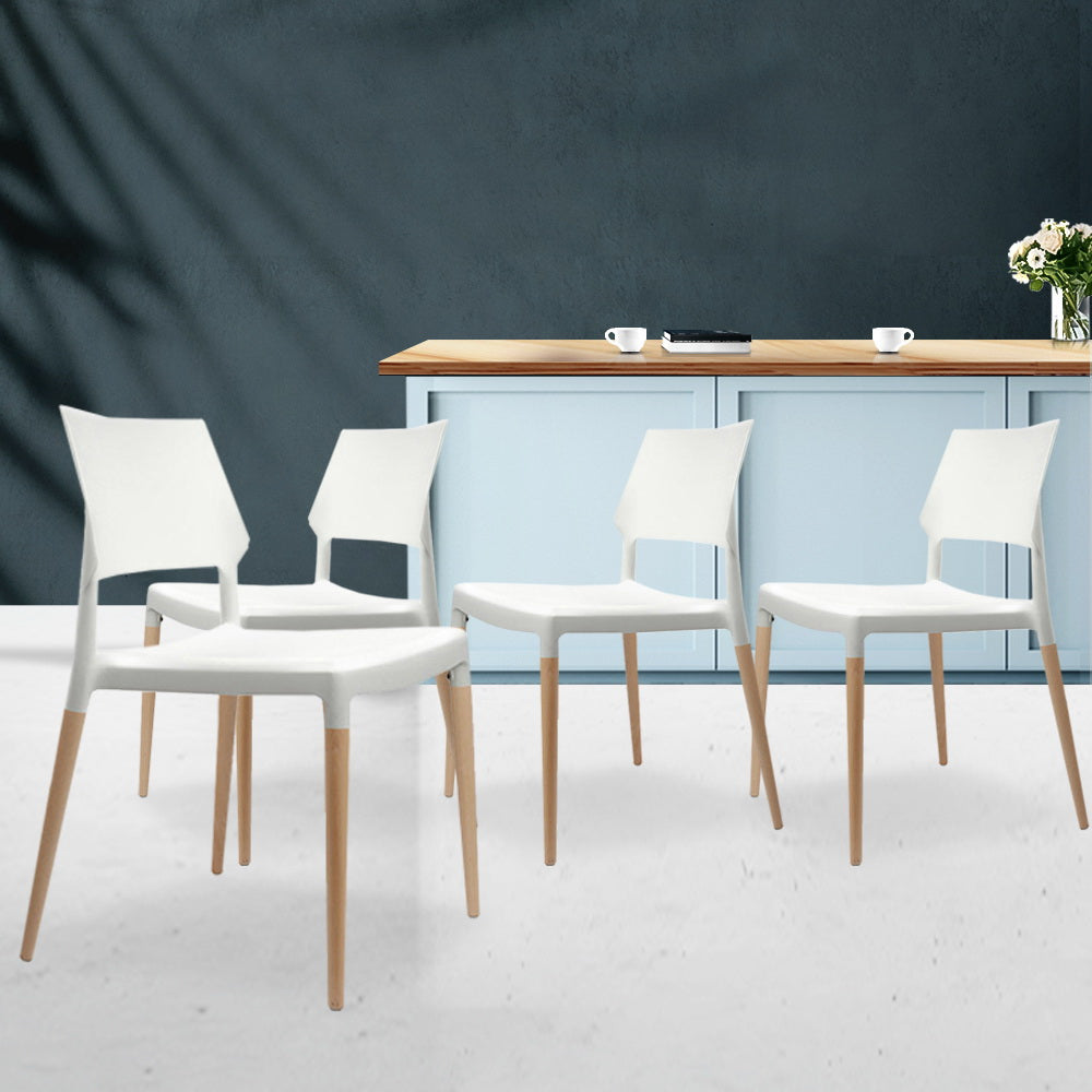 Darien Set of 4 Dining Chairs Plastic Wooden Stackable - White