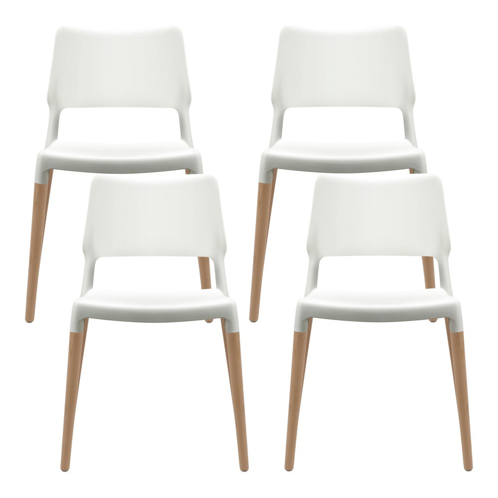 Darien Set of 4 Dining Chairs Plastic Wooden Stackable - White