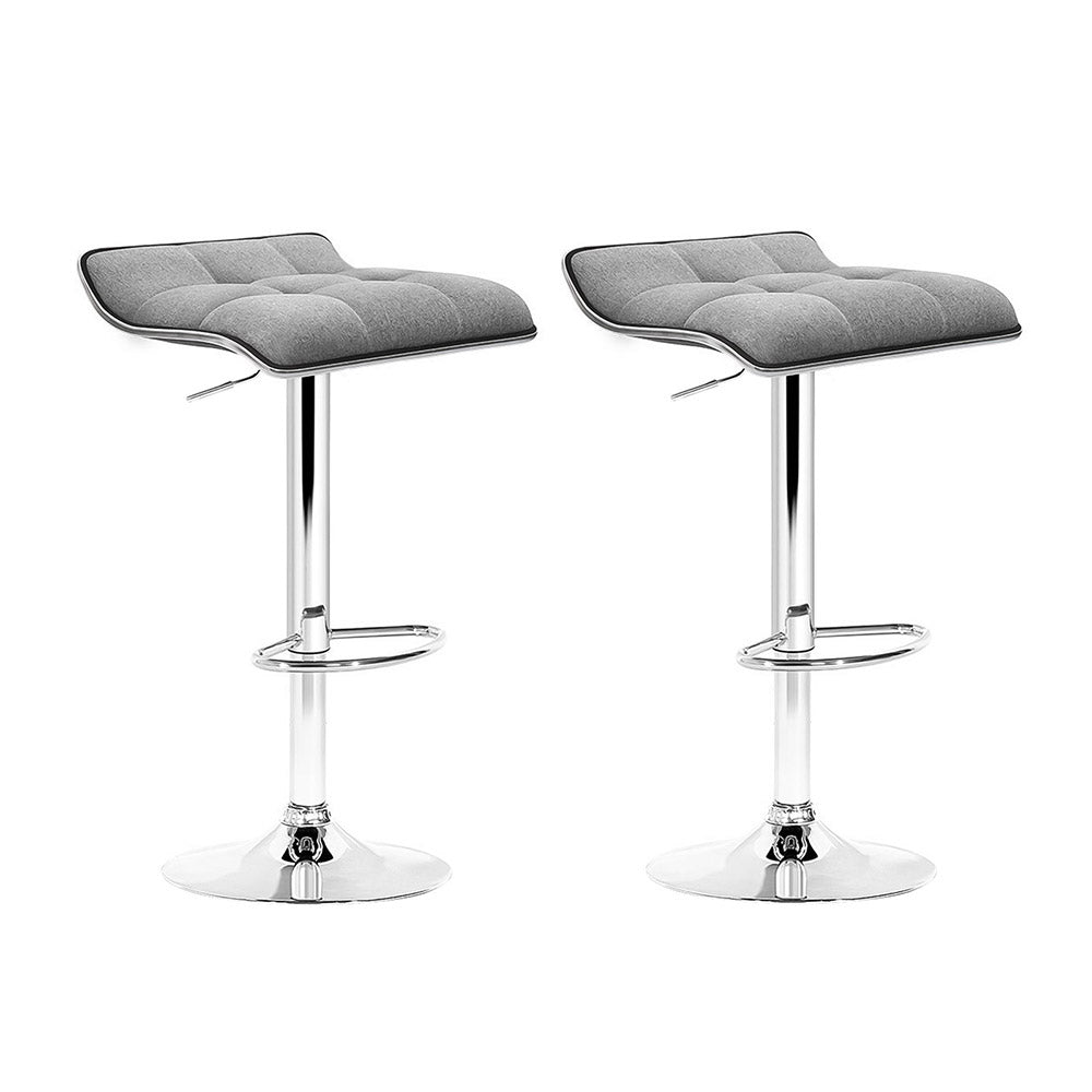 Set of 2 Arnhem Fabric Bar Stools Swivel Bar Stools - Grey Chrome