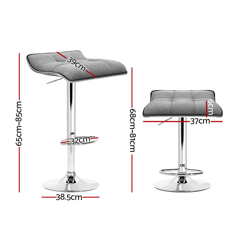 Set of 2 Arnhem Fabric Bar Stools Swivel Bar Stools - Grey Chrome