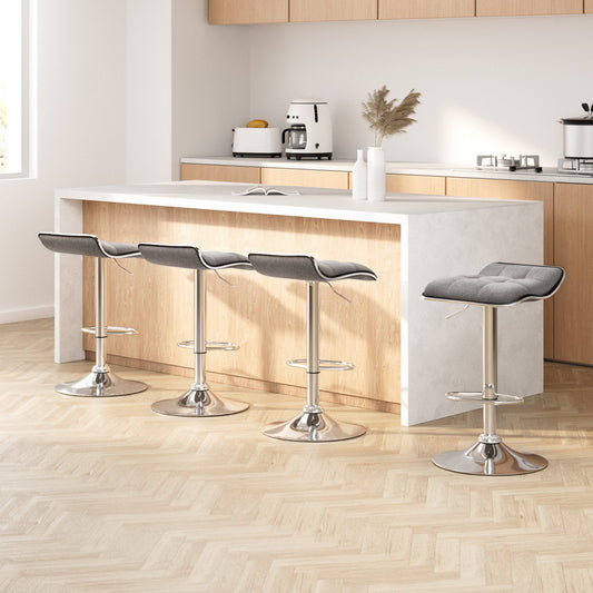 Set of 4 Arnhem Bar Stools Linen Padded Gas Lift - Grey