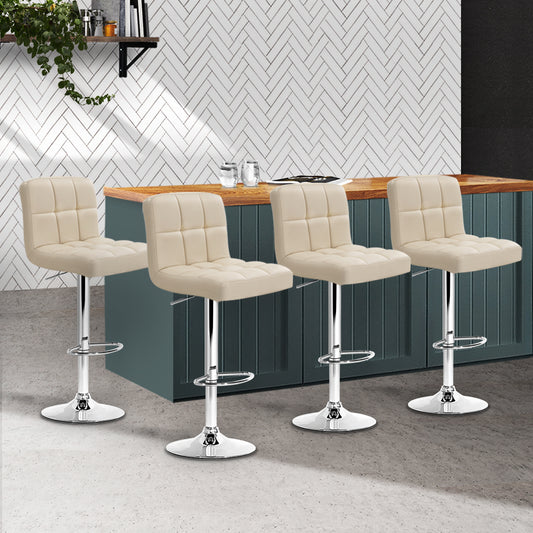 Set of 4 Chania PU Leather Gas Lift Bar Stools - Beige