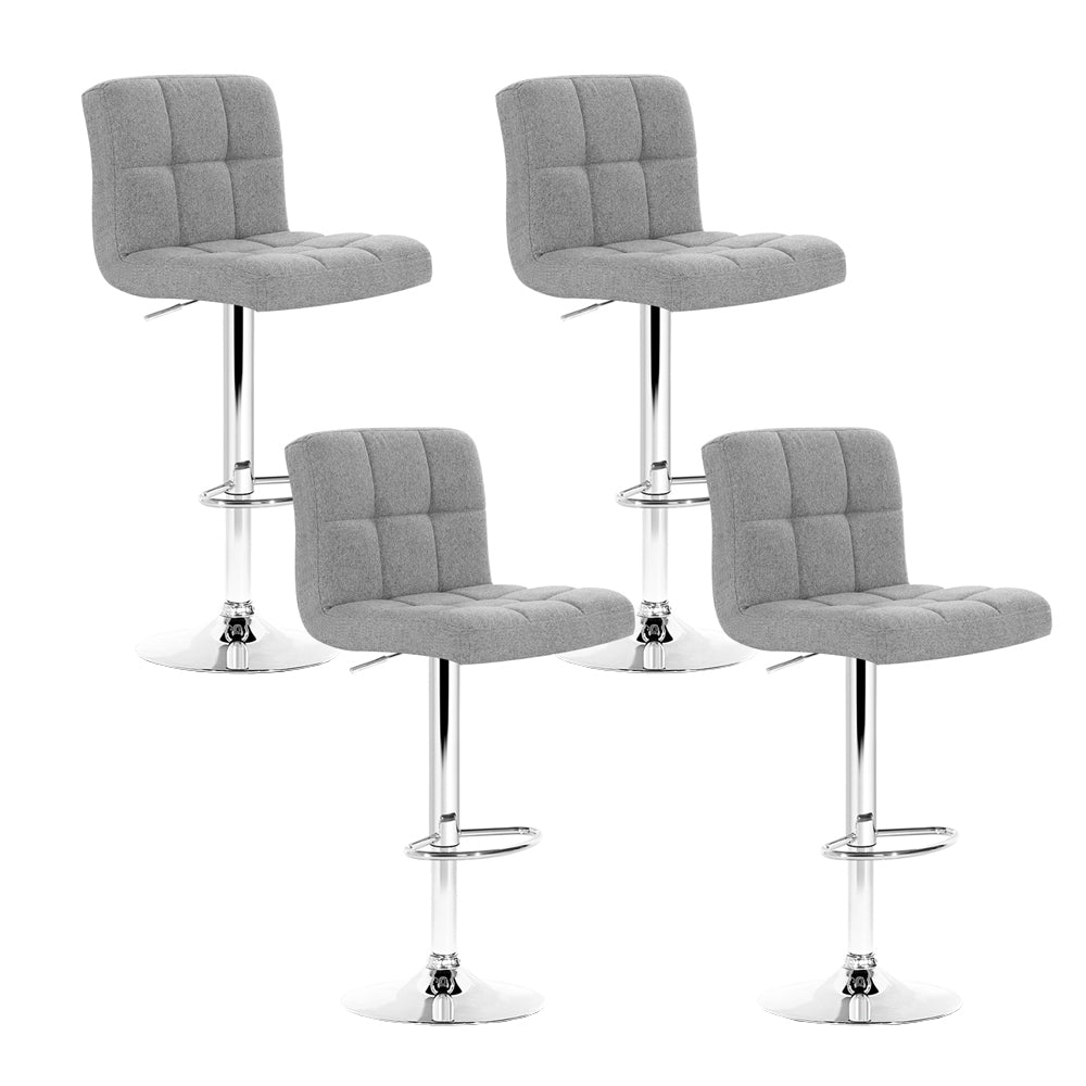 Set of 4 Chania Bar Stools Fabric Gas Lift - Grey