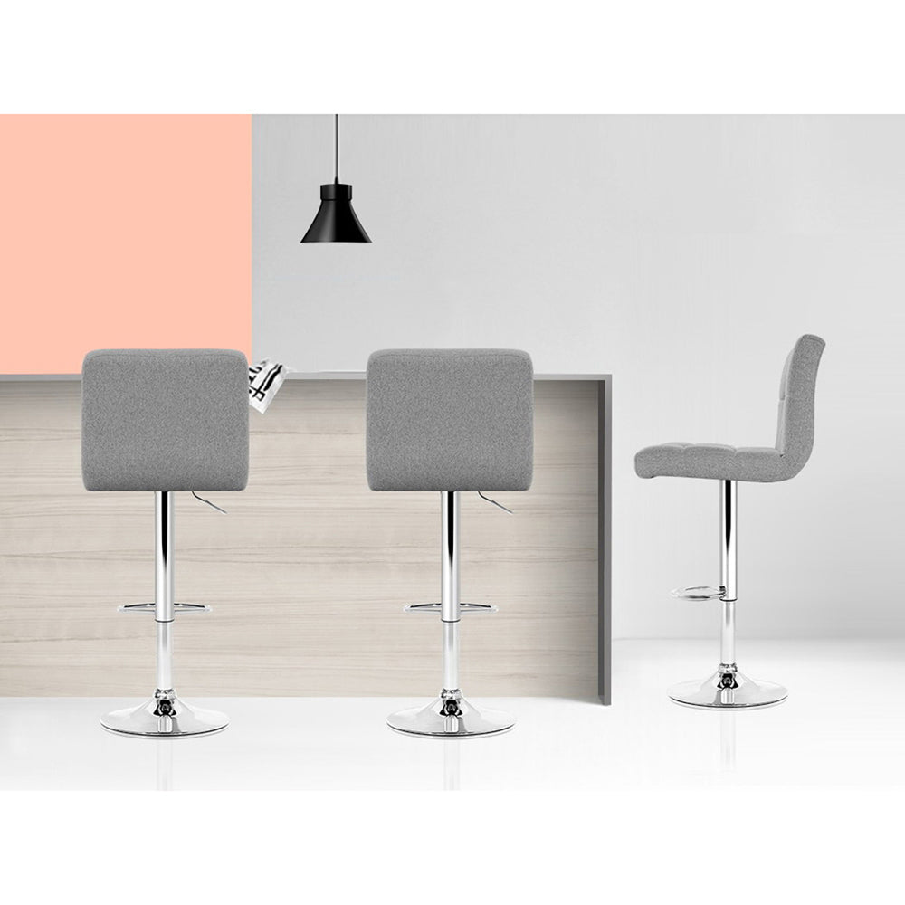 Set of 4 Chania Bar Stools Fabric Gas Lift - Grey