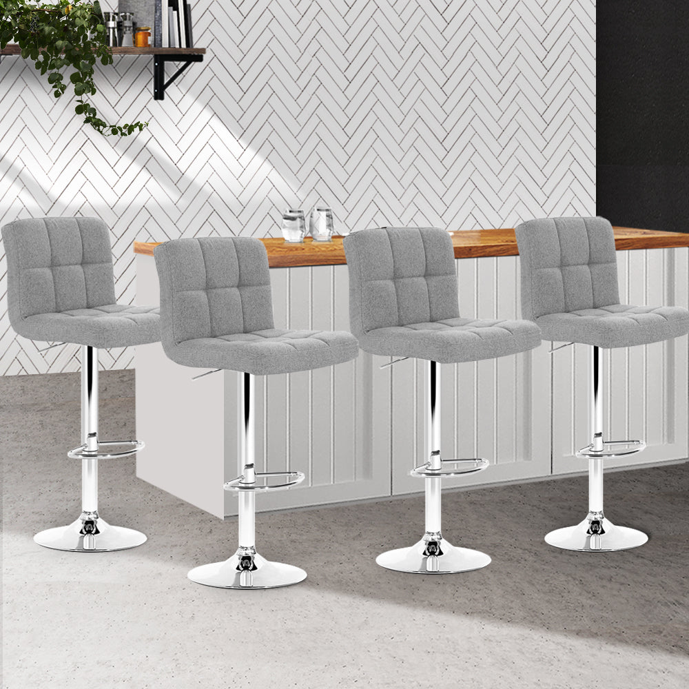 Set of 4 Chania Bar Stools Fabric Gas Lift - Grey