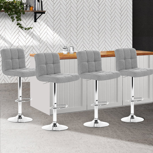 Set of 4 Chania Bar Stools Fabric Gas Lift - Grey