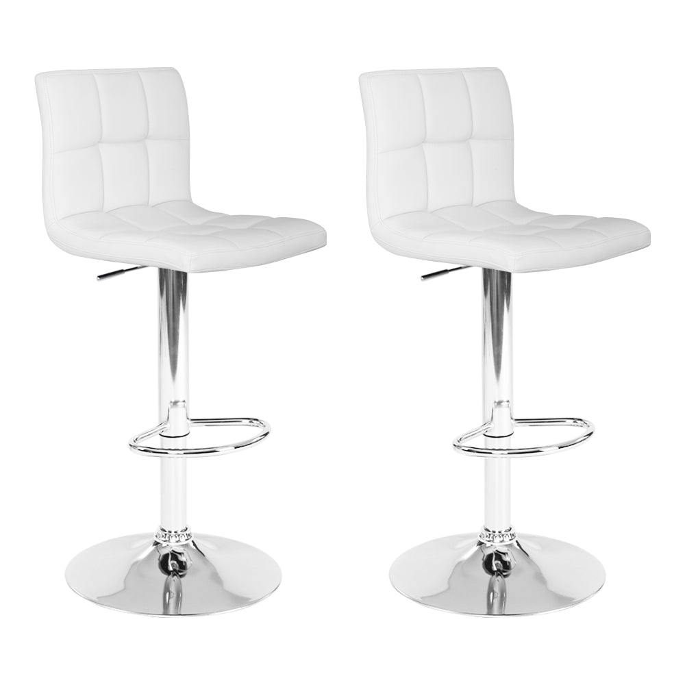 Set of 2 Chania PU Leather Gas Lift Bar Stools - White
