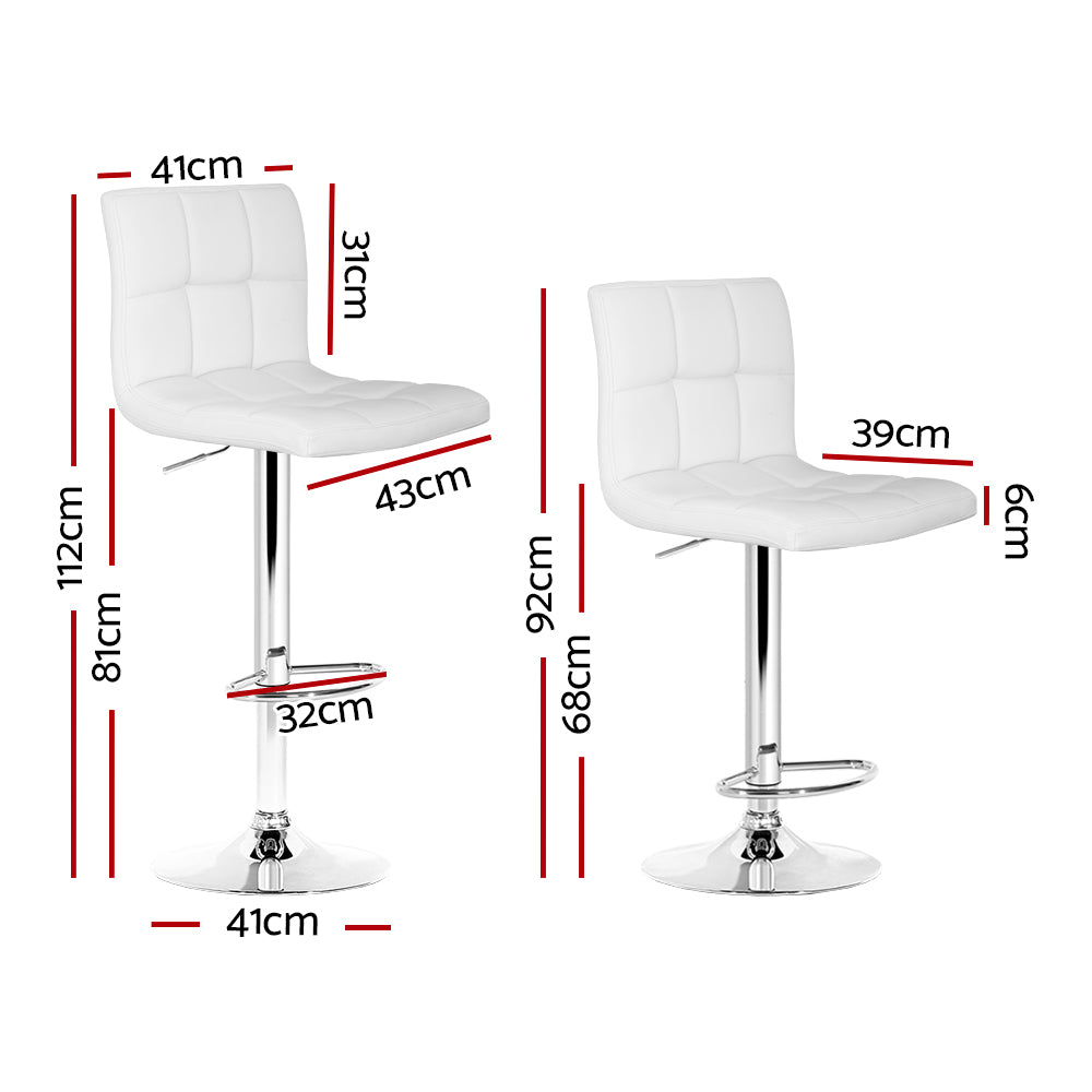 Set of 2 Chania PU Leather Gas Lift Bar Stools - White
