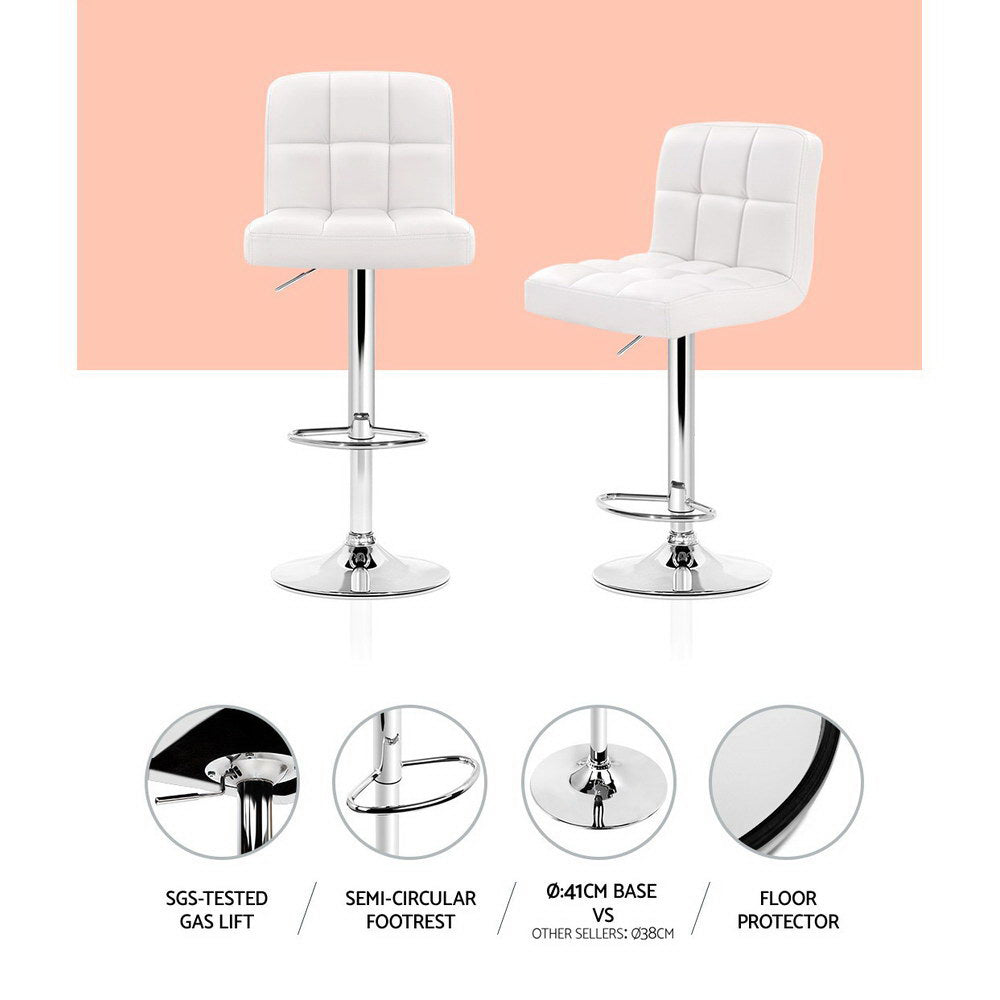 Set of 2 Chania PU Leather Gas Lift Bar Stools - White