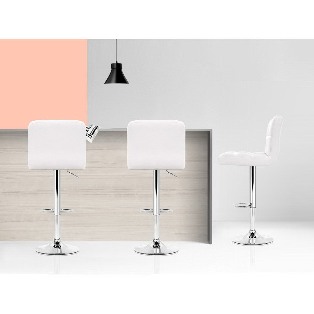 Set of 2 Chania PU Leather Gas Lift Bar Stools - White