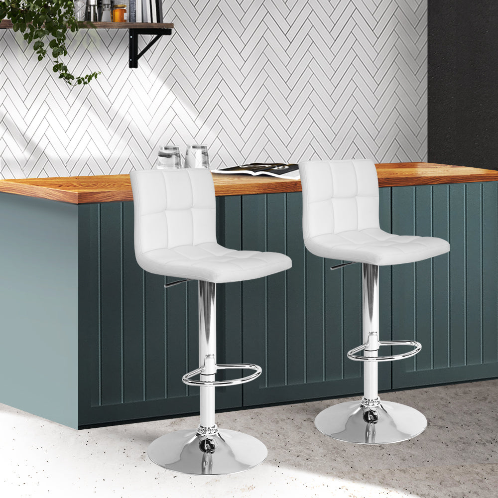 Set of 2 Chania PU Leather Gas Lift Bar Stools - White