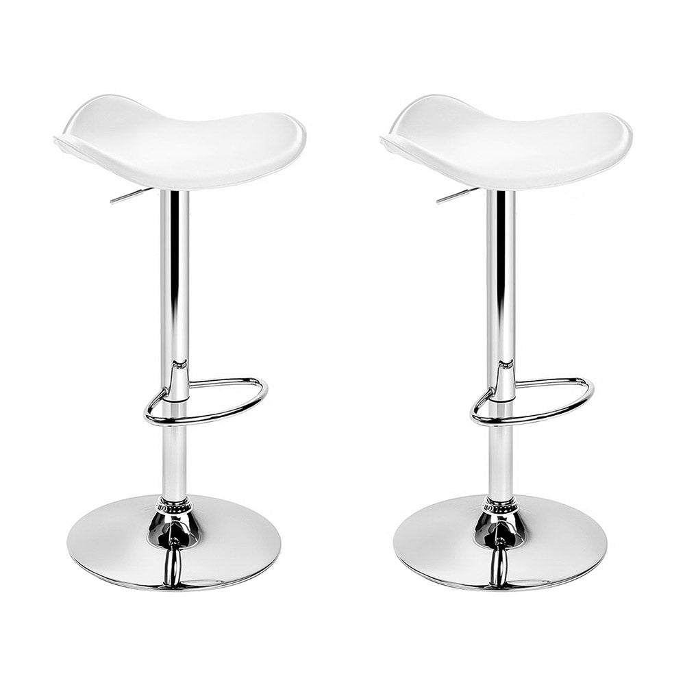 Set of 2 Marbella Gas Lift Bar Stools PU Leather - White & Chrome
