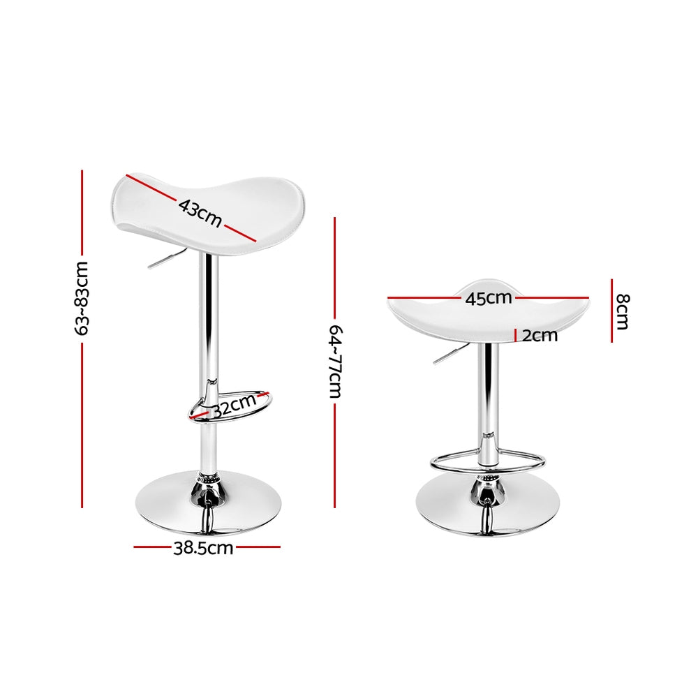 Set of 2 Marbella Gas Lift Bar Stools PU Leather - White & Chrome