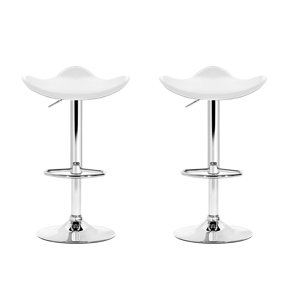 Set of 2 Marbella Gas Lift Bar Stools PU Leather - White & Chrome