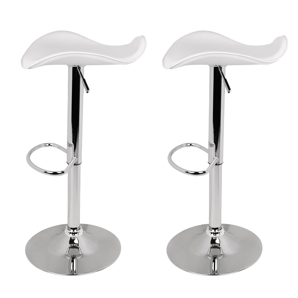 Set of 2 Marbella Gas Lift Bar Stools PU Leather - White & Chrome