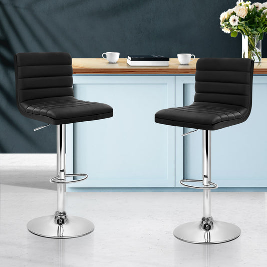Set of 2 Amaliada PU Leather Bar Stools Padded Line Style - Black