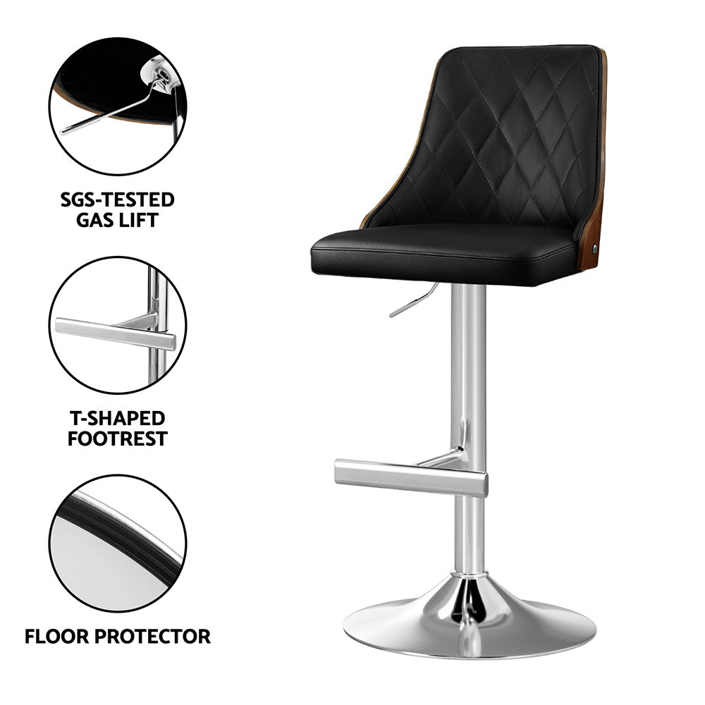 Chonchi Bar Stool Bentwood Swivel Adjustable Kitchen Counter Stool Leather - Black