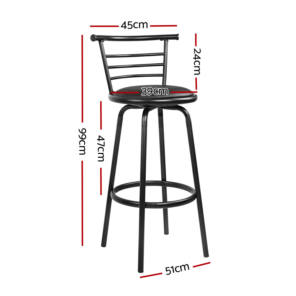 Set of 2 Voula PU Leather Bar Stools - Black & Steel