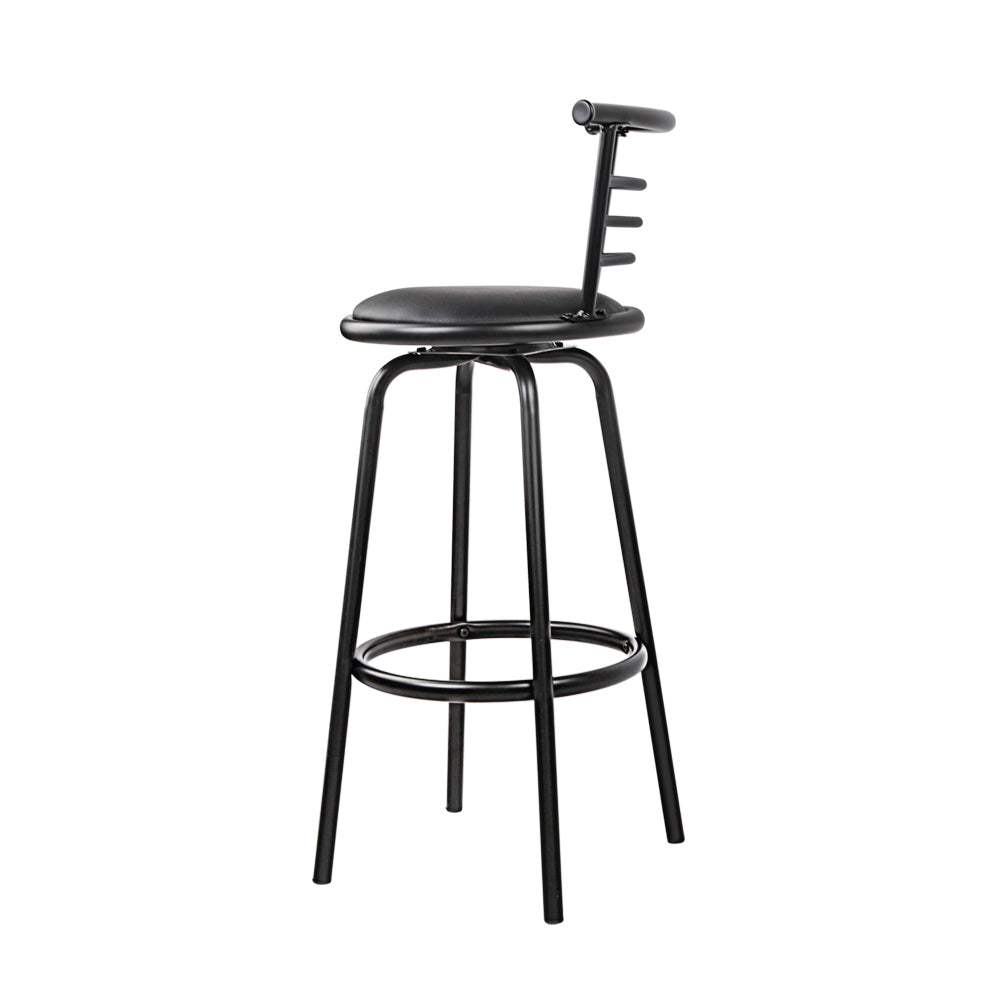 Set of 2 Voula PU Leather Bar Stools - Black & Steel