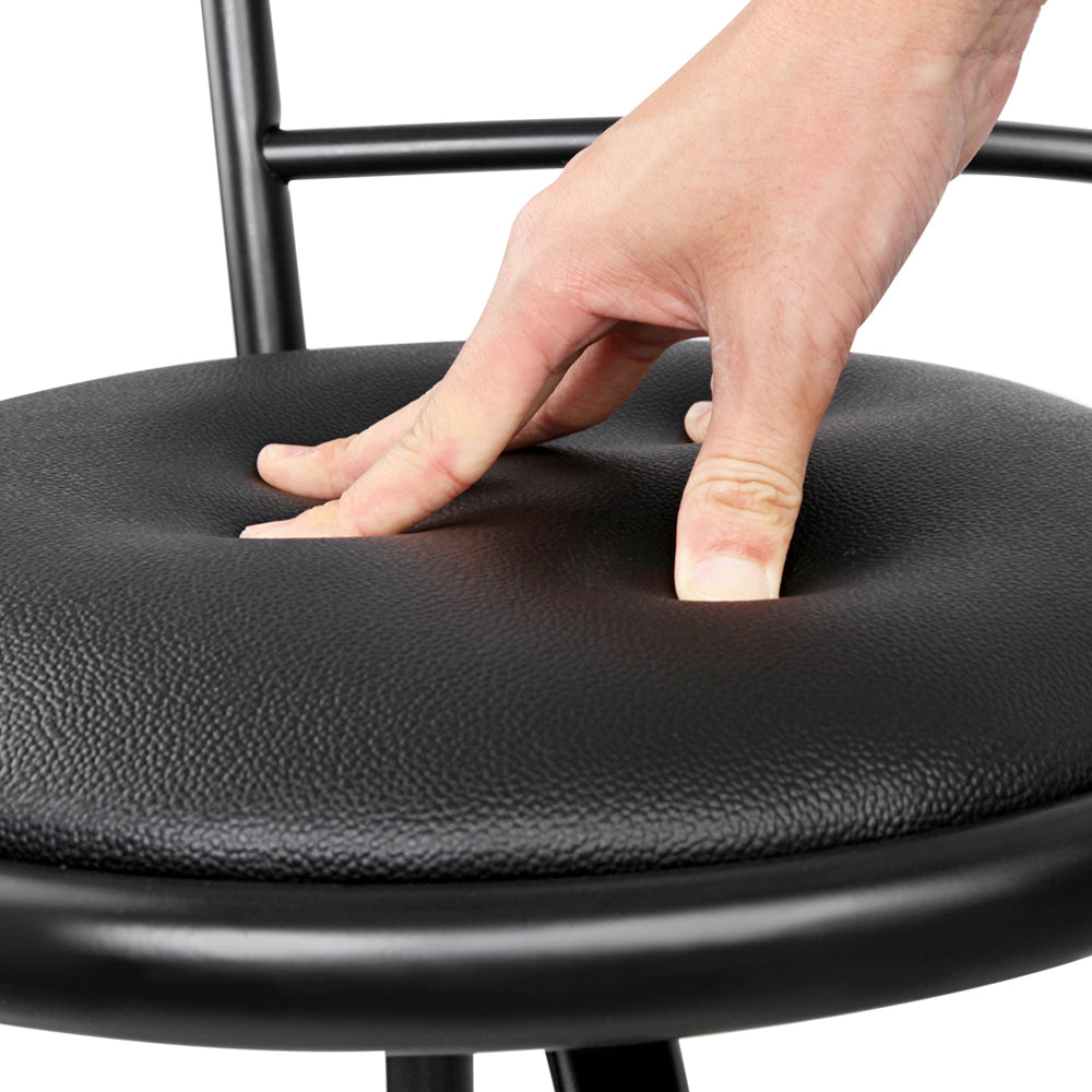 Set of 2 Voula PU Leather Bar Stools - Black & Steel