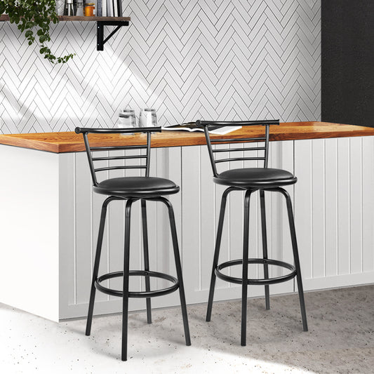Set of 2 Voula PU Leather Bar Stools - Black & Steel