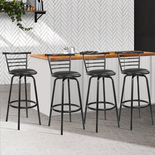 Set of 4 Voula PU Leather Bar Stools - Black & Steel