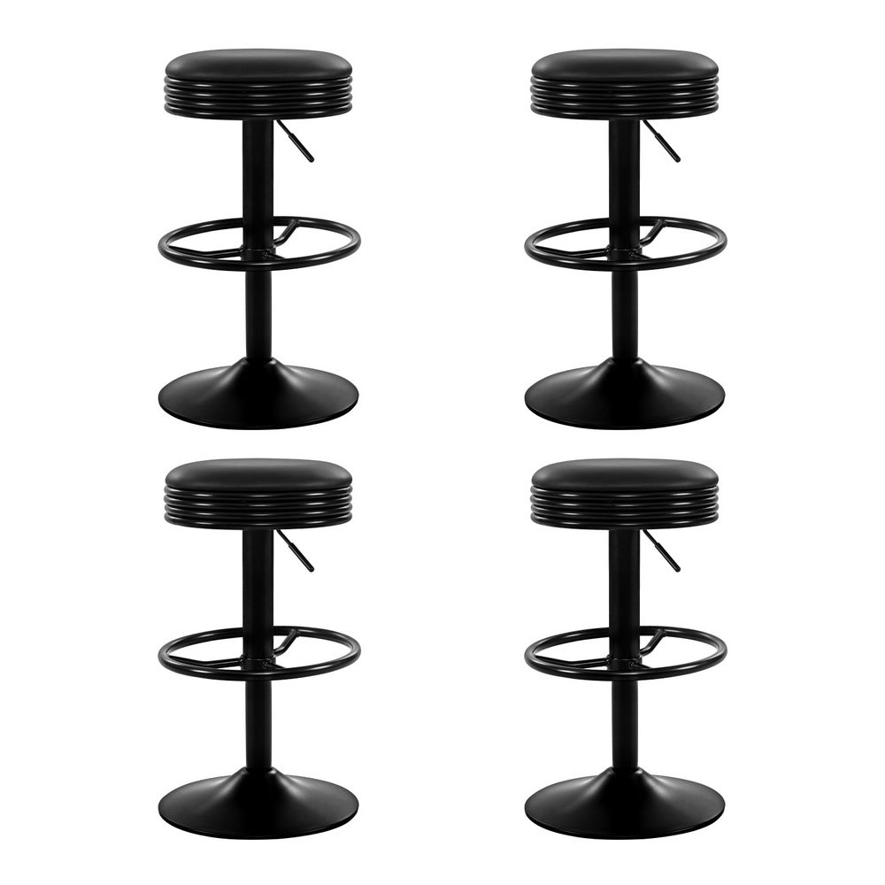 Set of 4 Kozani Bar Stools Leather Padded Gas Lift - Black
