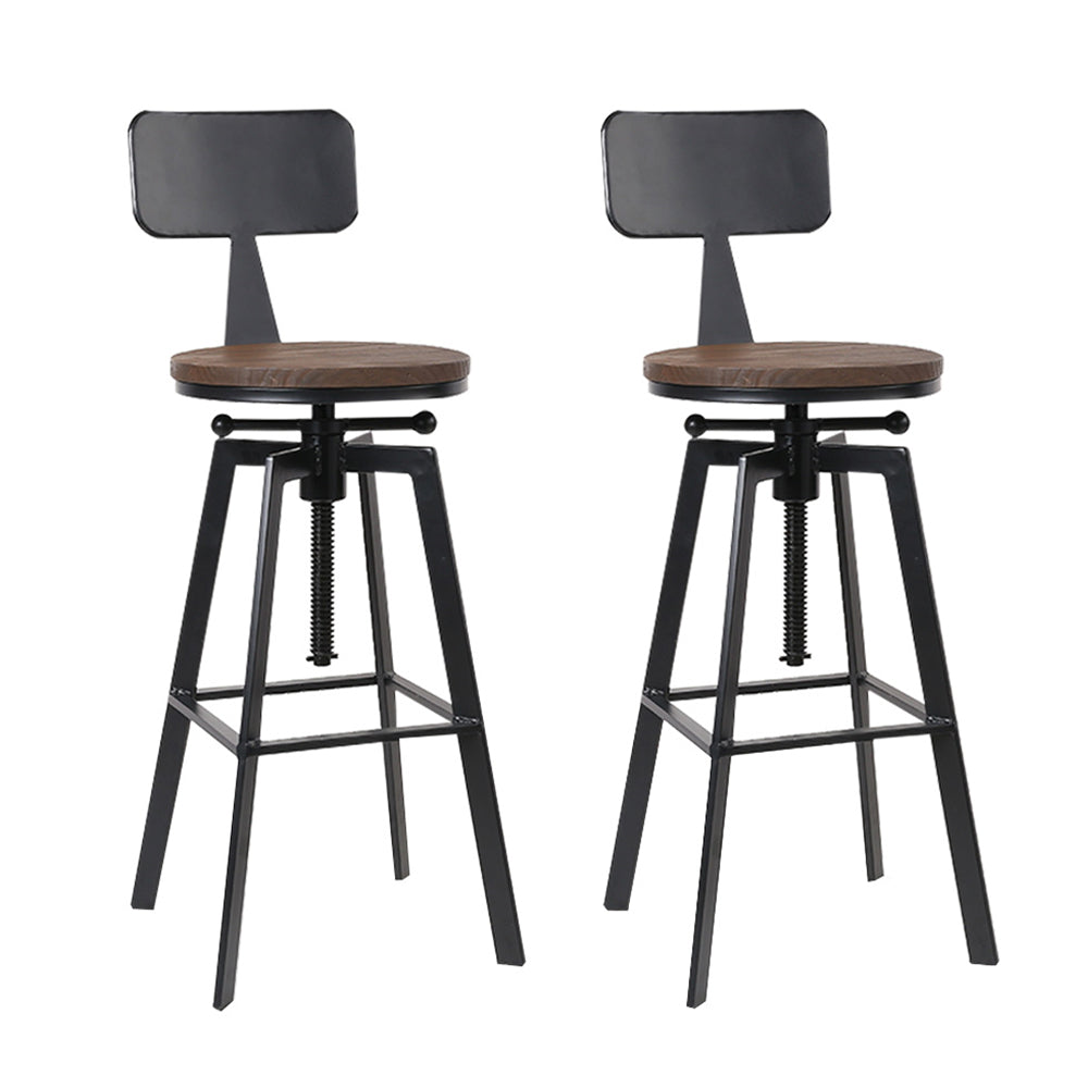 Set of 2 Perugia Rustic Industrial Style Metal Bar Stool - Black & Wood
