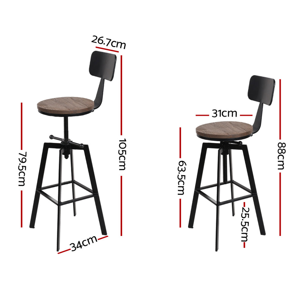 Set of 2 Perugia Rustic Industrial Style Metal Bar Stool - Black & Wood