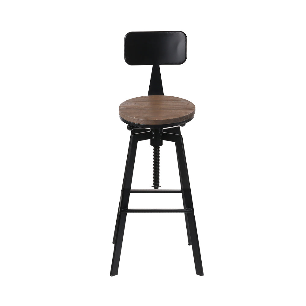 Set of 2 Perugia Rustic Industrial Style Metal Bar Stool - Black & Wood