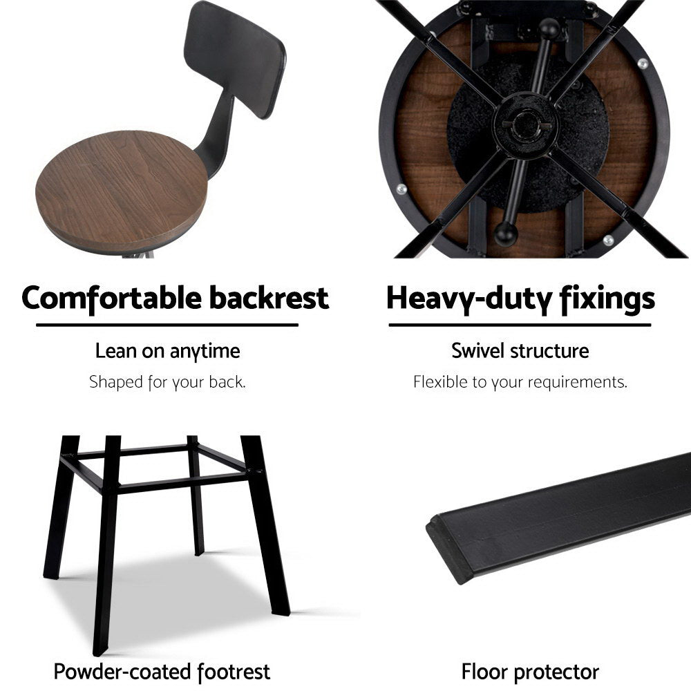 Set of 2 Perugia Rustic Industrial Style Metal Bar Stool - Black & Wood