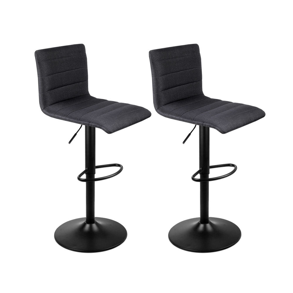 Set of 2 Corinth Faux Linen Bar Stools - Black