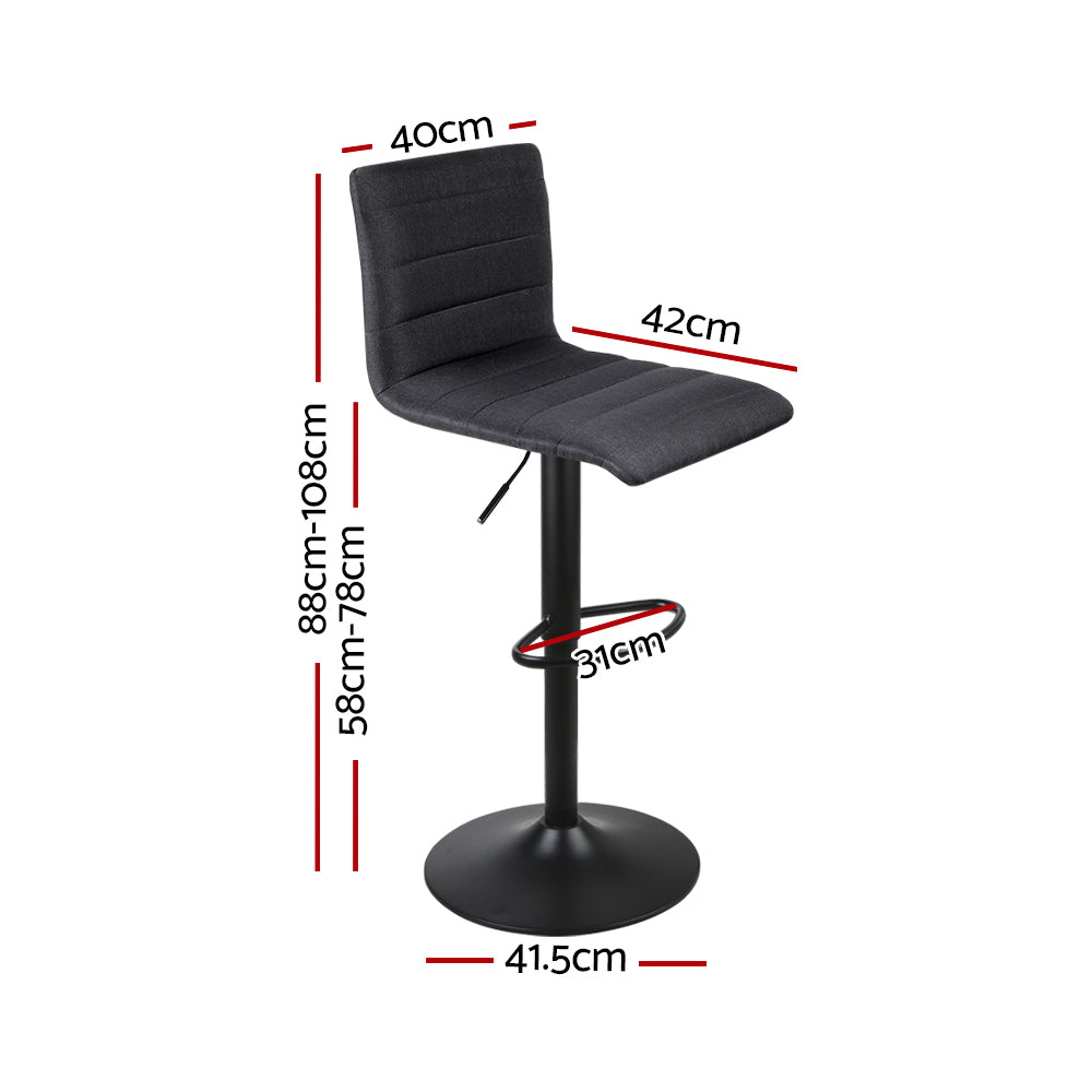 Set of 2 Corinth Faux Linen Bar Stools - Black